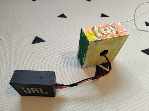 A closed box, with the JBL speaker attached