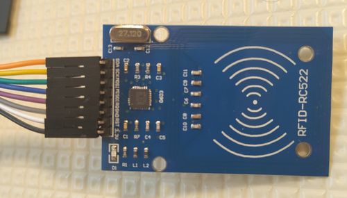 Card reader with soldered pin headers and attached jumper cables